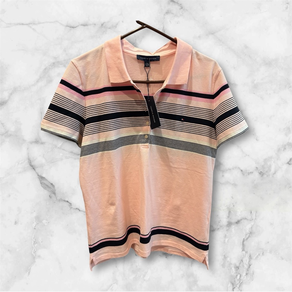 Tommy Hilfiger Women’s Polo Shirt in Pink and Black NWT size XL